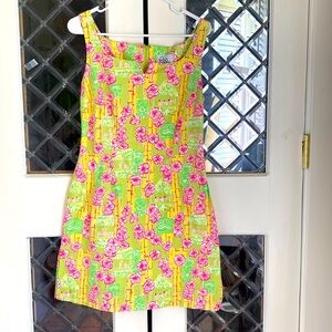 Vintage Lilly Pulitzer sz 4 Luau Sun dress Green yellow Pink flowers bamboo S